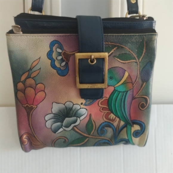 Anuschka Hand Painted Songbird Leather Crossbody Bag - Picture 3 of 14